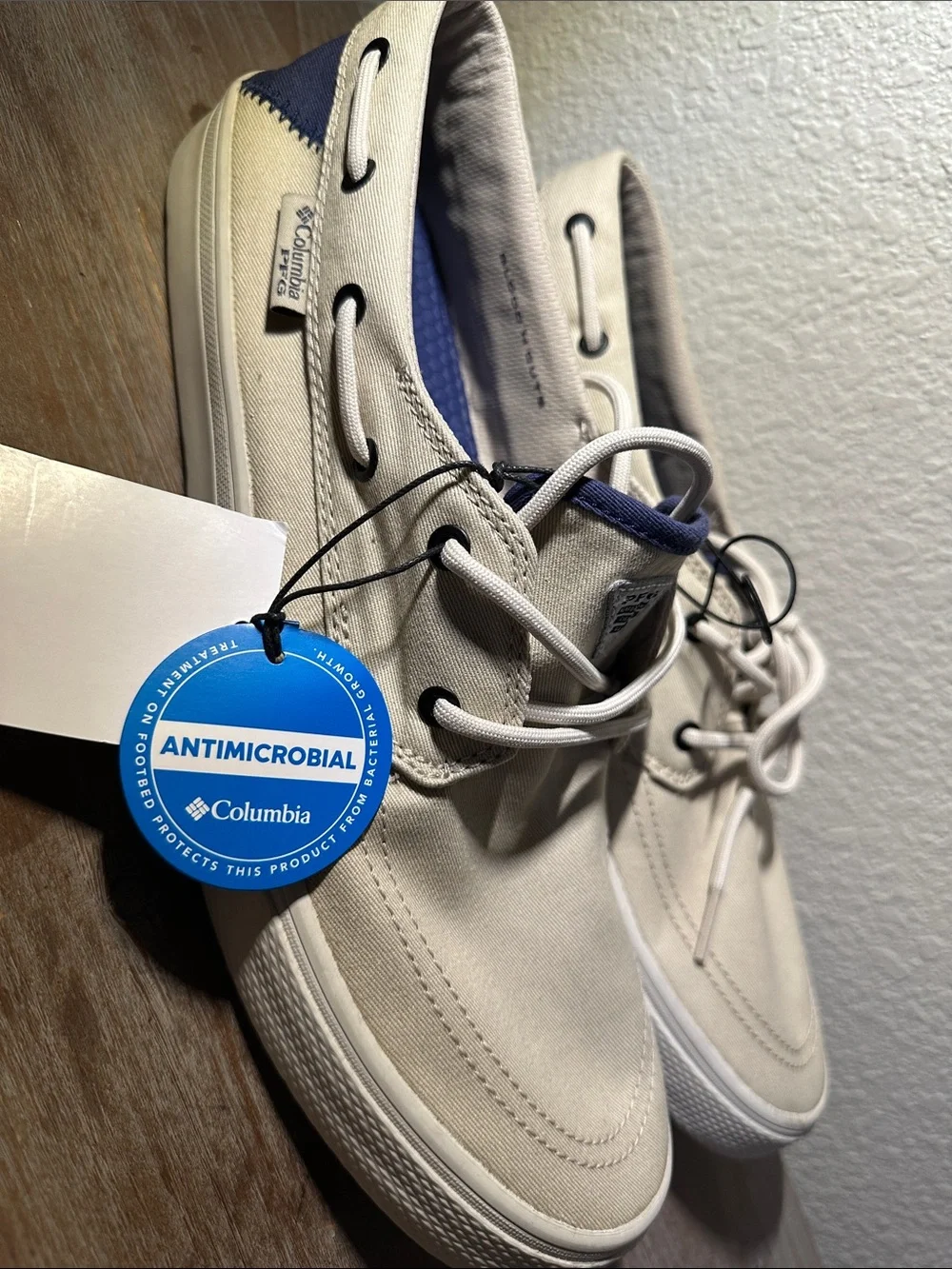 Columbia Men’s Cream and Navy Canvas Boat Shoes